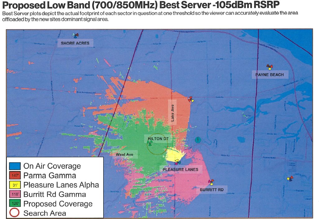 Typical RF Propagation Plot showing signal coverage areas